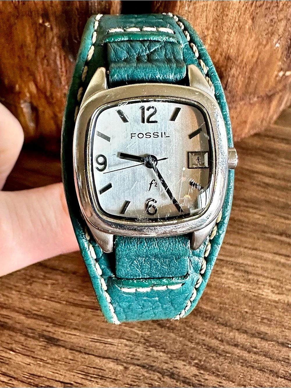 Vintage Women’s Fossil Teal Leather Cuff Watch